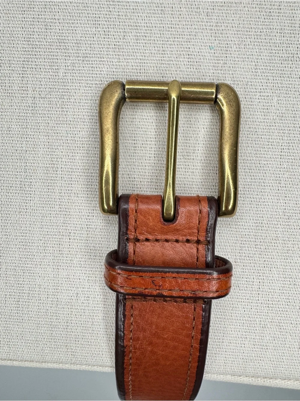 Polo by Ralph Lauren Vintage Tan Leather Men's Belt with Brass Logo Nameplate
